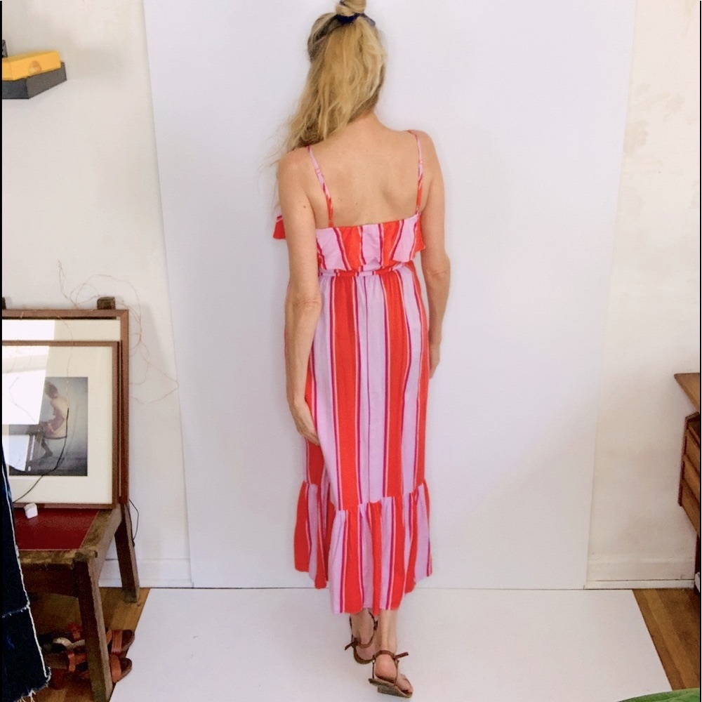 Beautiful Coral & Mauve/Pink Striped Summer Dress